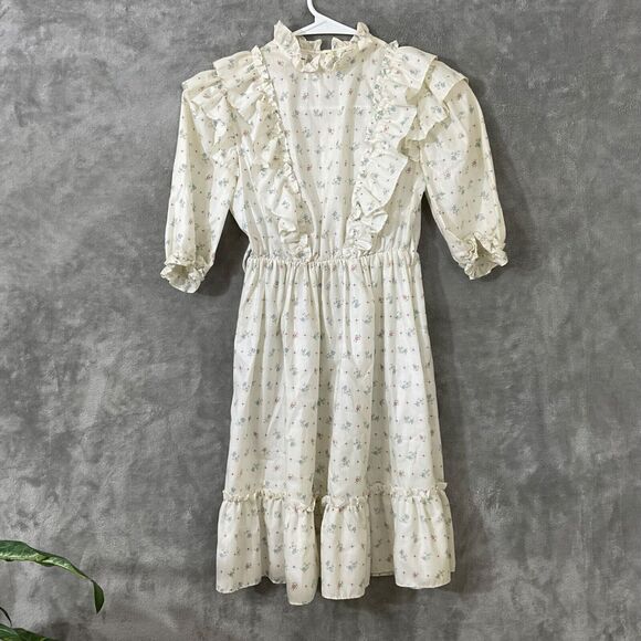 Vintage Union JC Penney Prairie Cottage Core Dress Floral Girls 10 elastic waist - Picture 1 of 14